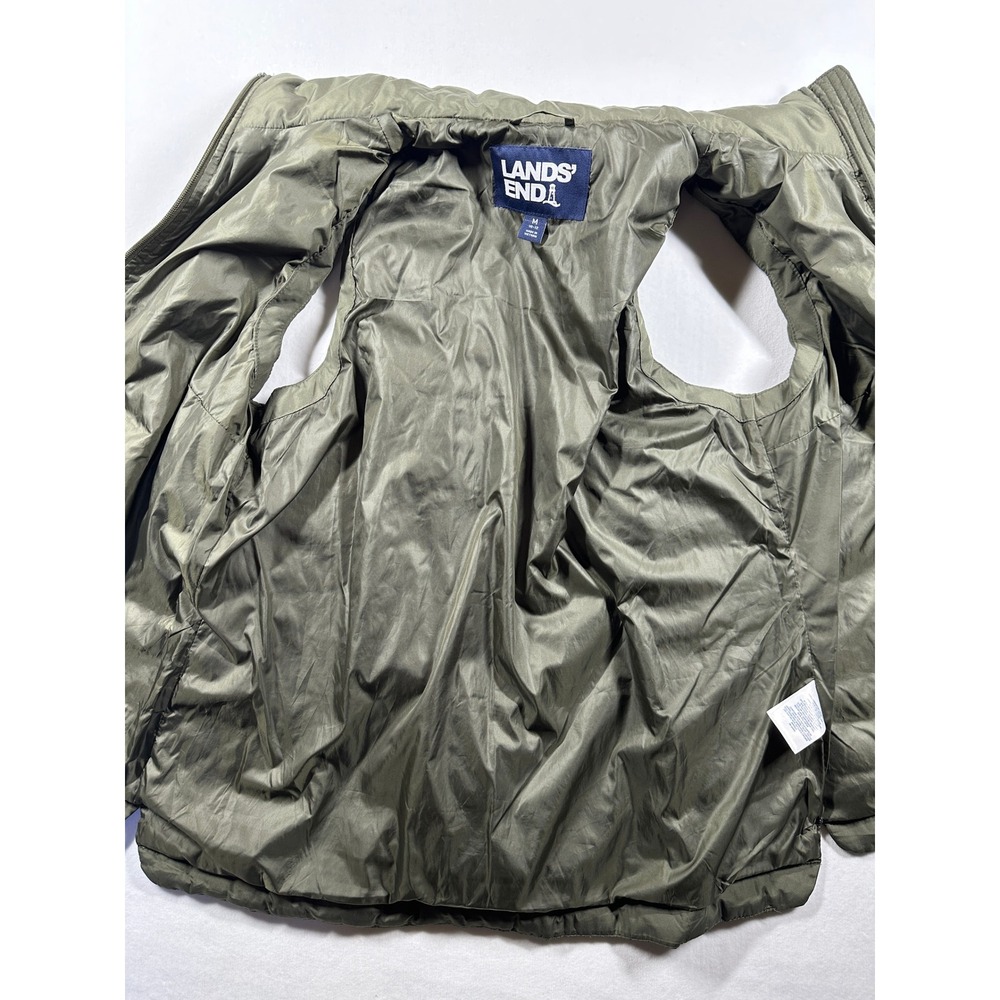 Lands End Down Fill Puffer Vest Womens Sz M (10-12) Sage Green Quilted Full Zip - Picture 5 of 11
